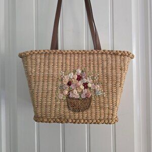 Cappelli Straw Purse with Flower Basket
